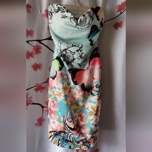 A3 Design Floral Butterfly Sweetheart Sleeveless Dress Size Small